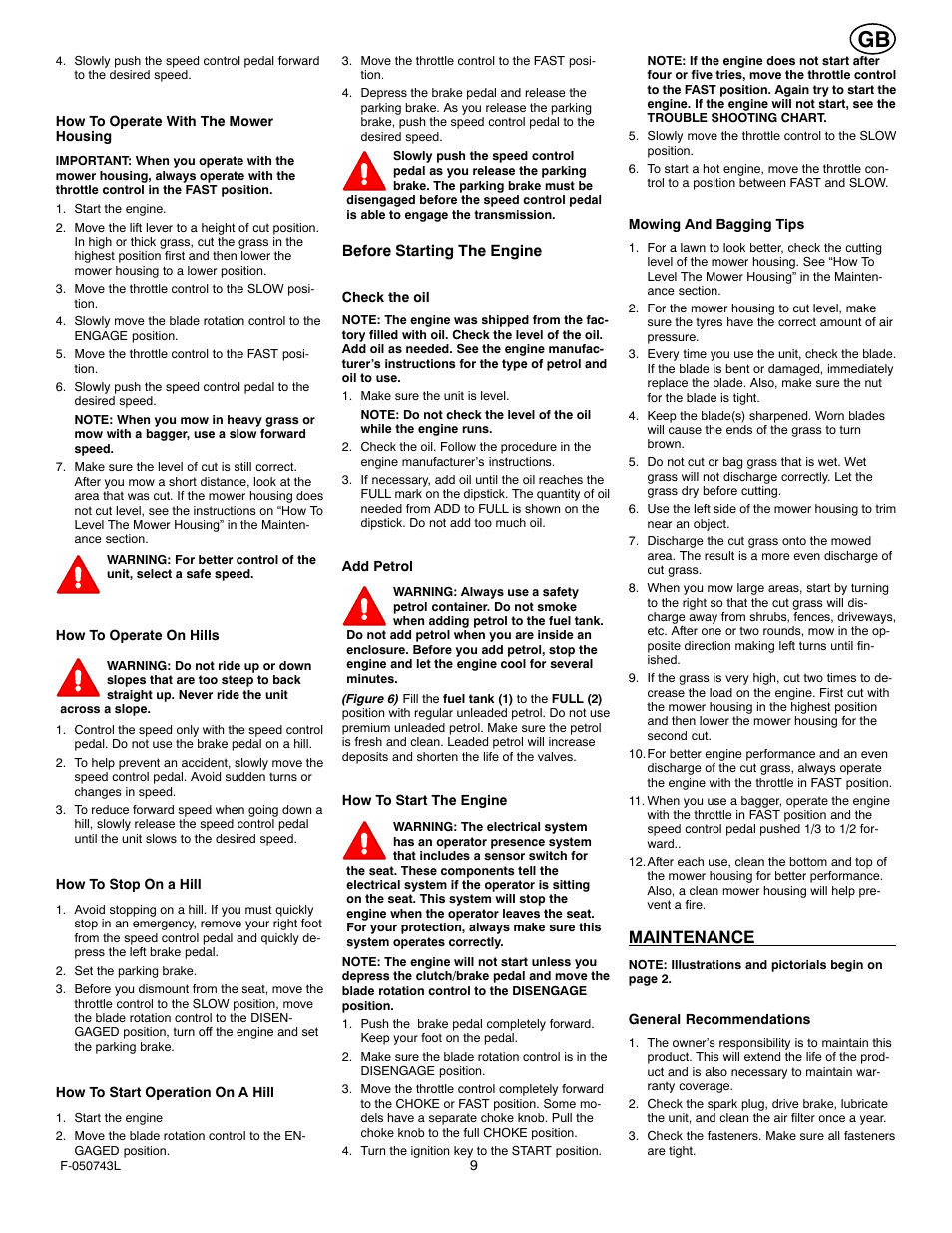 Maintenance | Hayter Mowers 405607x52A User Manual | Page 9 / 124