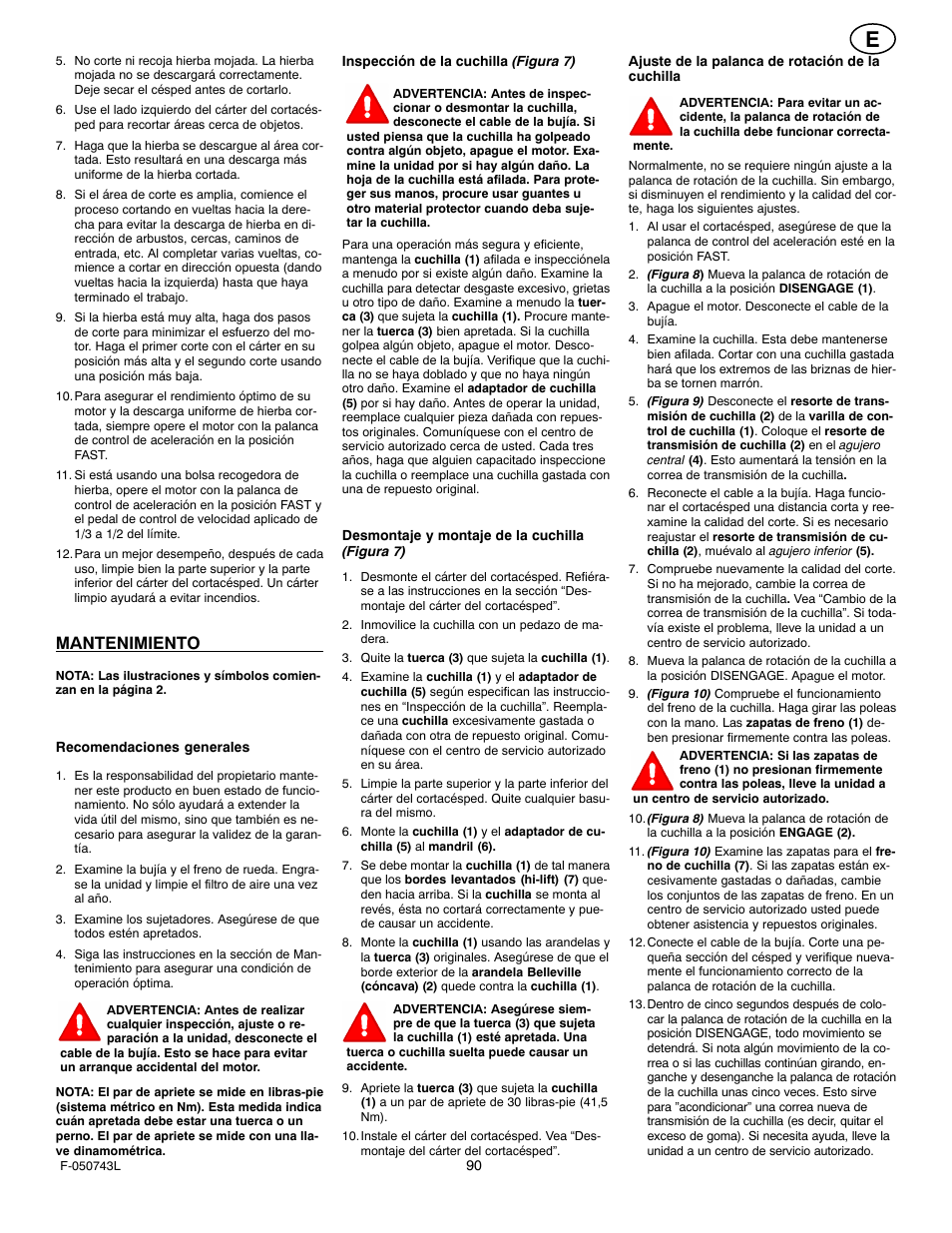 Mantenimiento | Hayter Mowers 405607x52A User Manual | Page 90 / 124