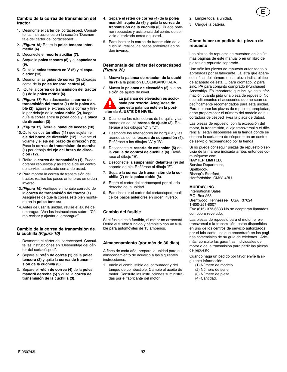 Hayter Mowers 405607x52A User Manual | Page 92 / 124