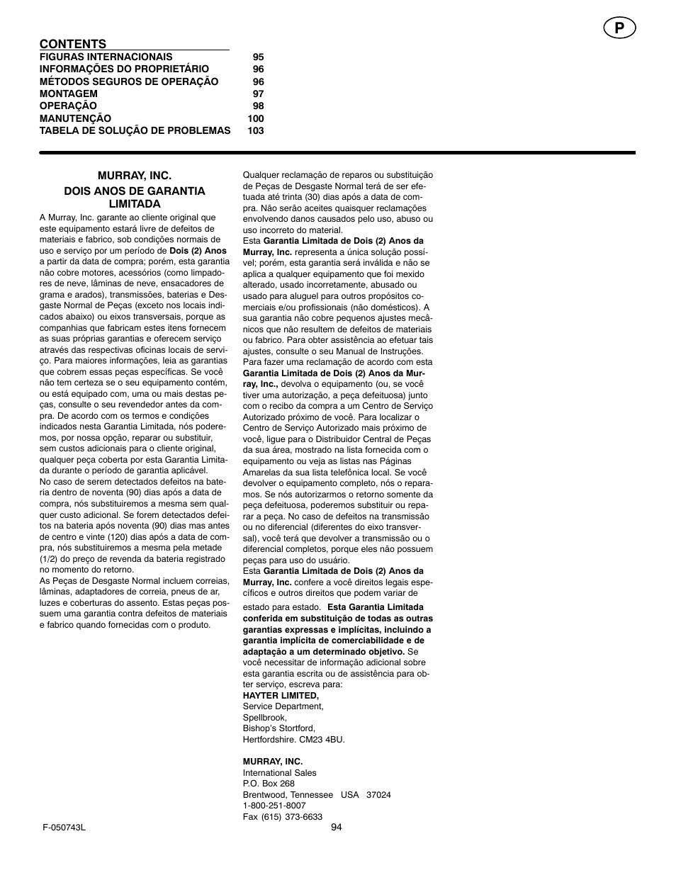 Hayter Mowers 405607x52A User Manual | Page 94 / 124