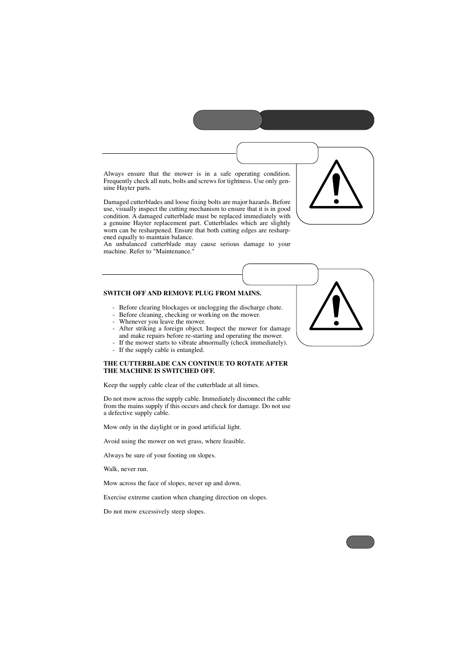 Precautions safety, Operation preparation | Hayter Mowers Harrier 41 Electric User Manual | Page 7 / 32