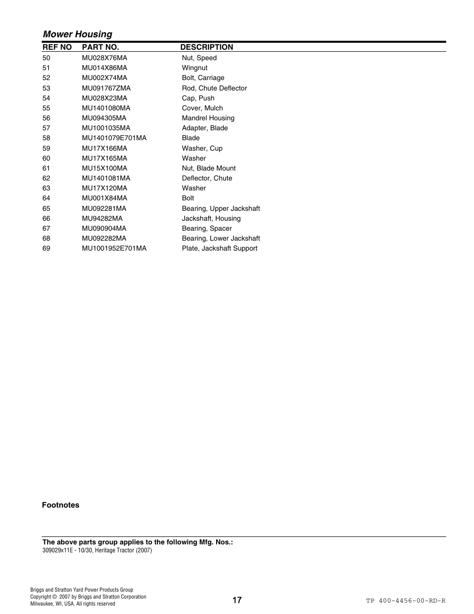 Mower housing | Hayter Mowers 10/30 User Manual | Page 17 / 28