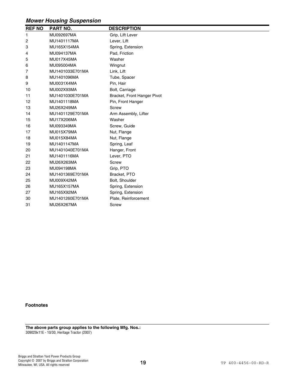 Mower housing suspension | Hayter Mowers 10/30 User Manual | Page 19 / 28