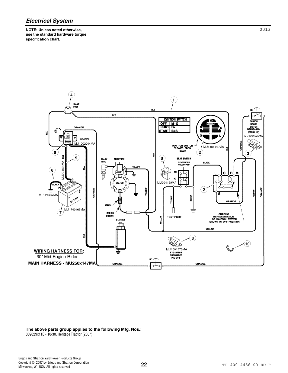 Electrical system | Hayter Mowers 10/30 User Manual | Page 22 / 28