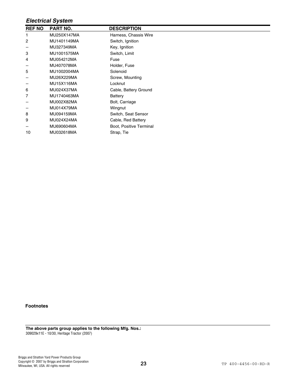 Electrical system | Hayter Mowers 10/30 User Manual | Page 23 / 28