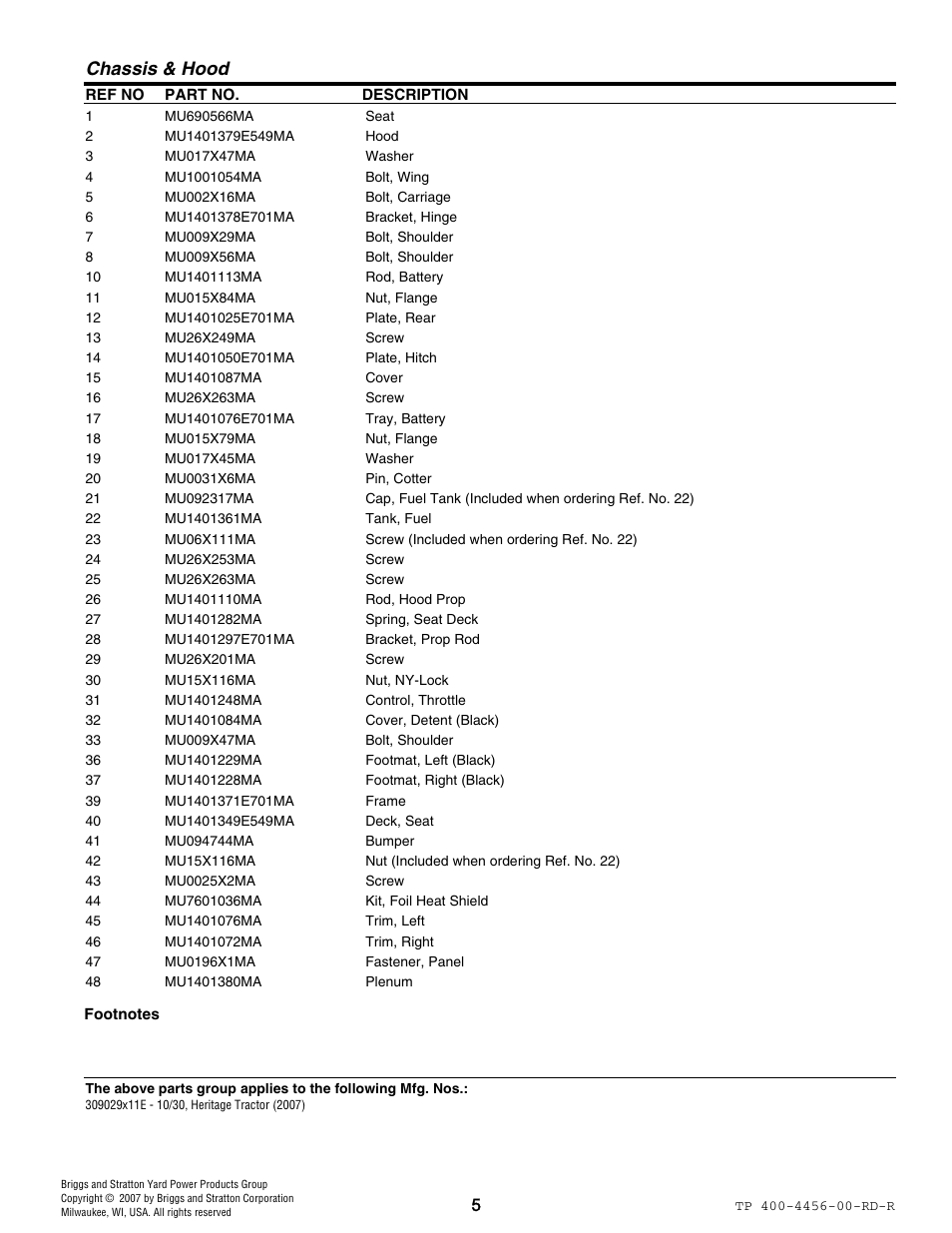 Chassis & hood | Hayter Mowers 10/30 User Manual | Page 5 / 28