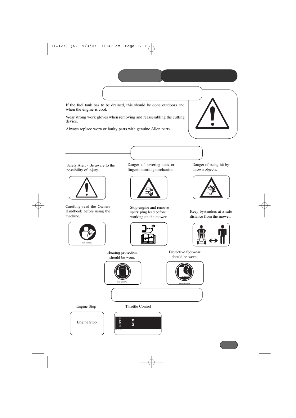 Safety precautions, Maintenance & storage safety symbols, Information symbols | Hayter Mowers 453 User Manual | Page 11 / 32