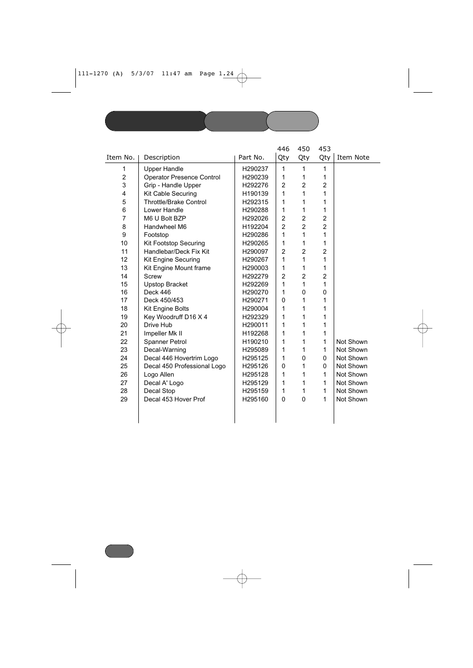 Mainframe, Parts list | Hayter Mowers 453 User Manual | Page 24 / 32