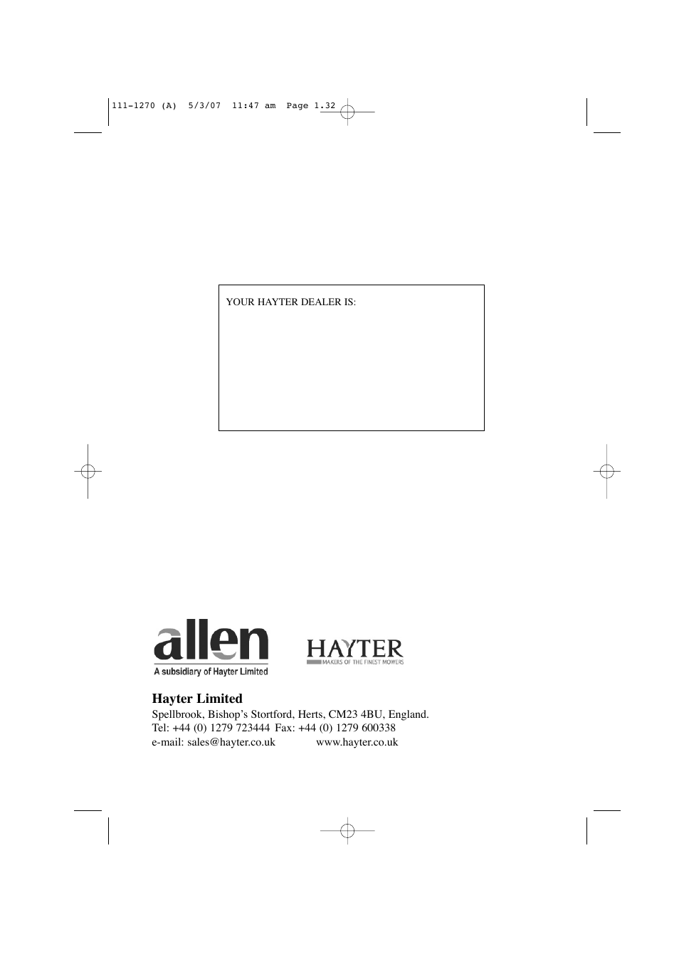 Hayter limited | Hayter Mowers 453 User Manual | Page 32 / 32