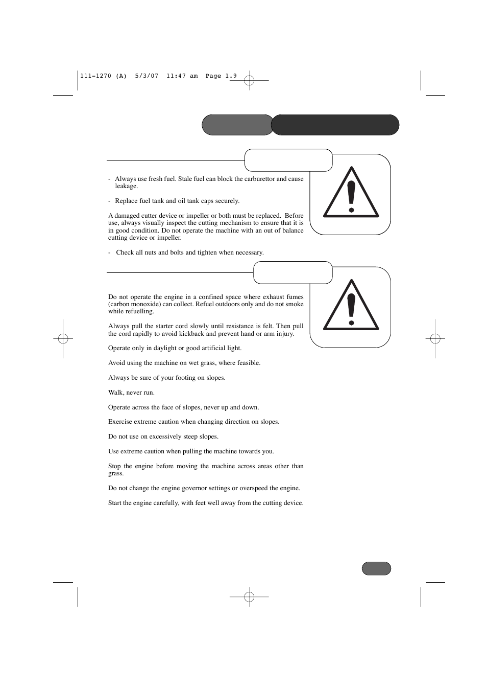 Safety, Operation preparation precautions | Hayter Mowers 453 User Manual | Page 9 / 32