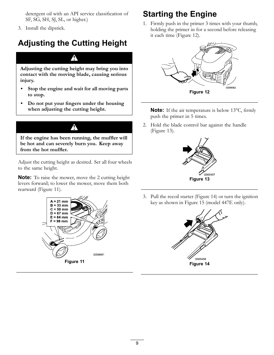 Adjusting the cutting height starting the engine, Adjusting the cutting height, Starting the engine | Hayter Mowers R48 Recycling Mower 446E User Manual | Page 9 / 24