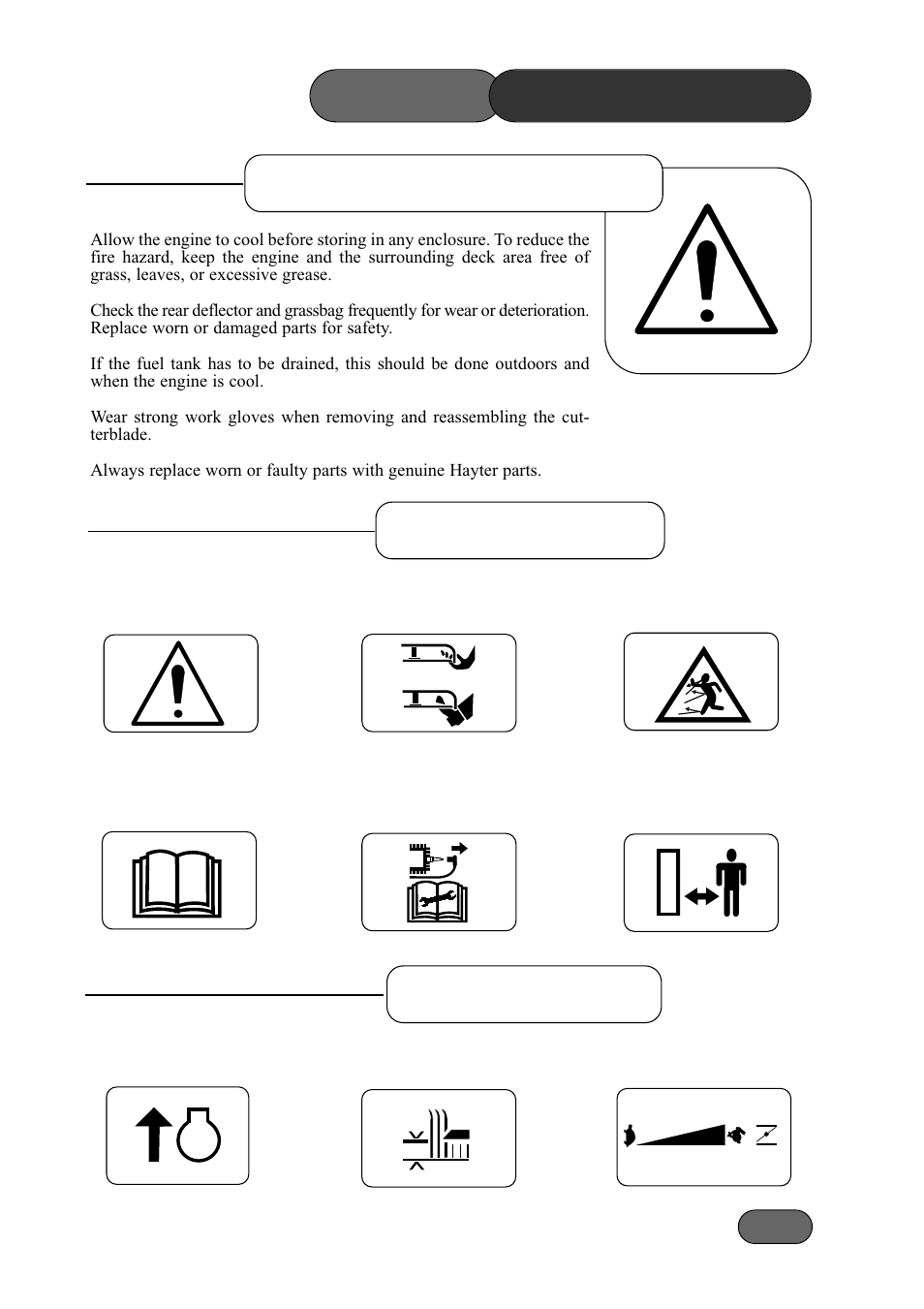 Safety precautions, Maintenance & storage safety symbols, Decal symbols | Hayter Mowers Ranger 415A User Manual | Page 9 / 34