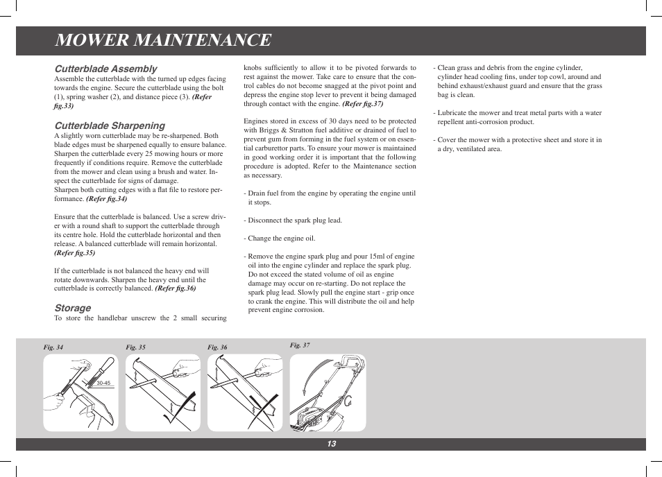 Mower maintenance, Cutterblade assembly, Cutterblade sharpening | Storage | Hayter Mowers Harrier 56 561G User Manual | Page 13 / 20