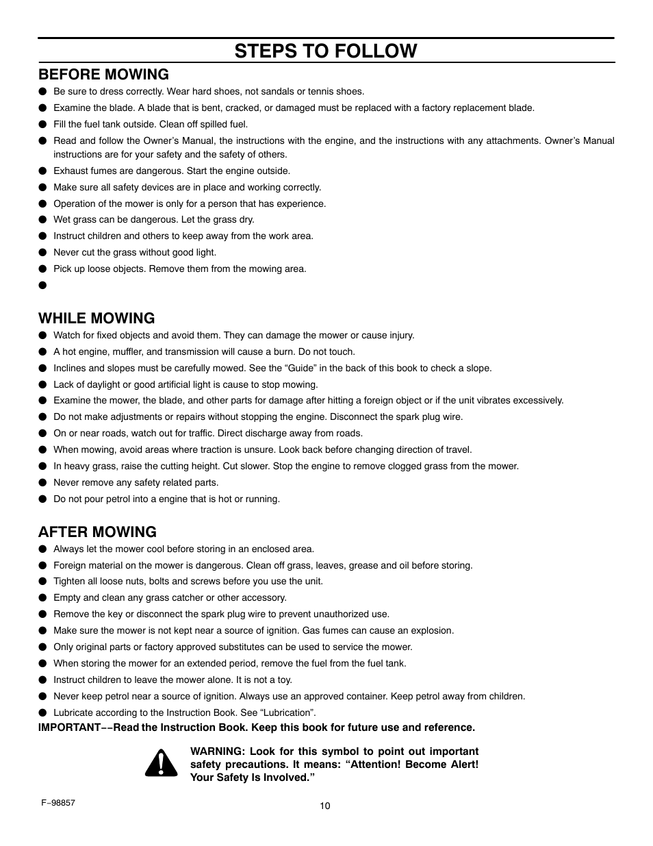 Steps to follow, Before mowing, While mowing | After mowing | Hayter Mowers Heritage Tractor Code143P 30-Dec User Manual | Page 10 / 52