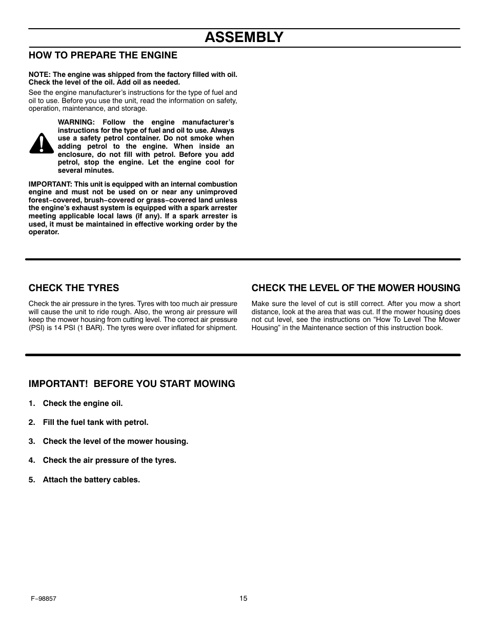 Assembly | Hayter Mowers Heritage Tractor Code143P 30-Dec User Manual | Page 15 / 52