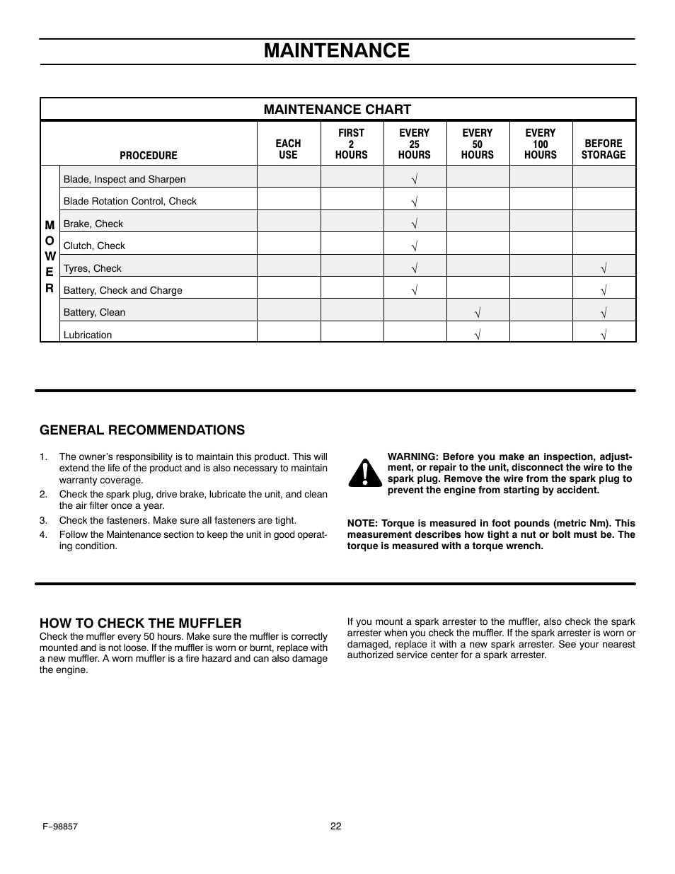 Maintenance | Hayter Mowers Heritage Tractor Code143P 30-Dec User Manual | Page 22 / 52