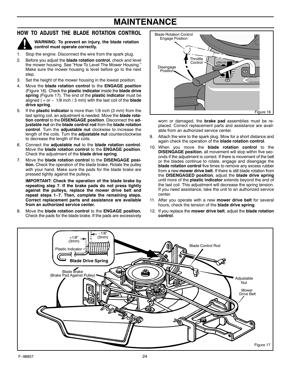 Maintenance, How to adjust the blade rotation control | Hayter Mowers Heritage Tractor Code143P 30-Dec User Manual | Page 24 / 52