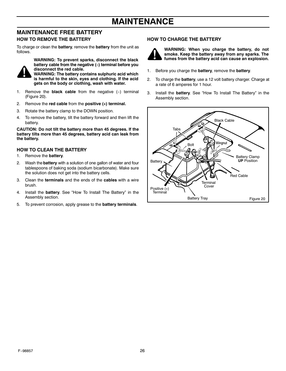 Maintenance, Maintenance free battery | Hayter Mowers Heritage Tractor Code143P 30-Dec User Manual | Page 26 / 52