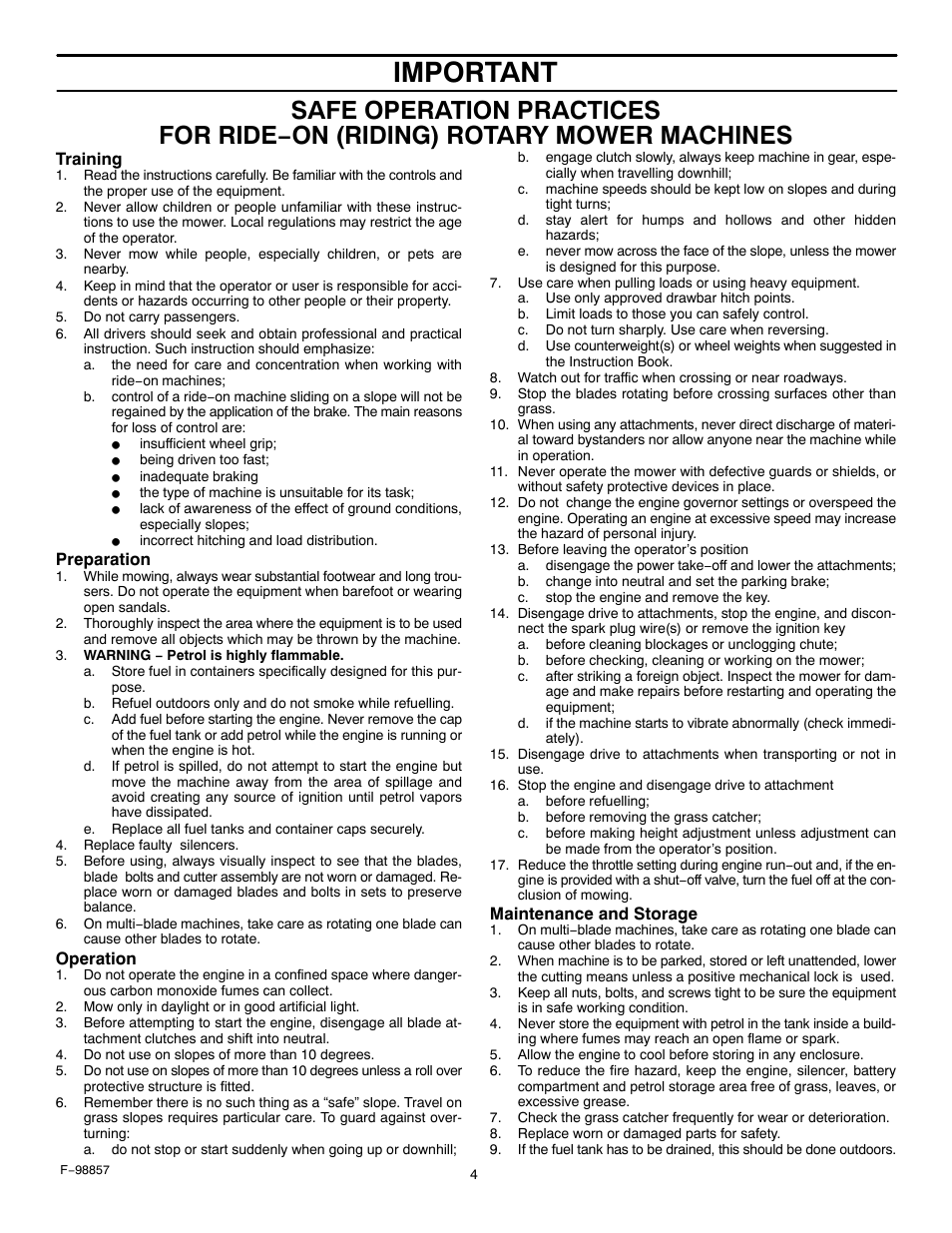 Important | Hayter Mowers Heritage Tractor Code143P 30-Dec User Manual | Page 4 / 52