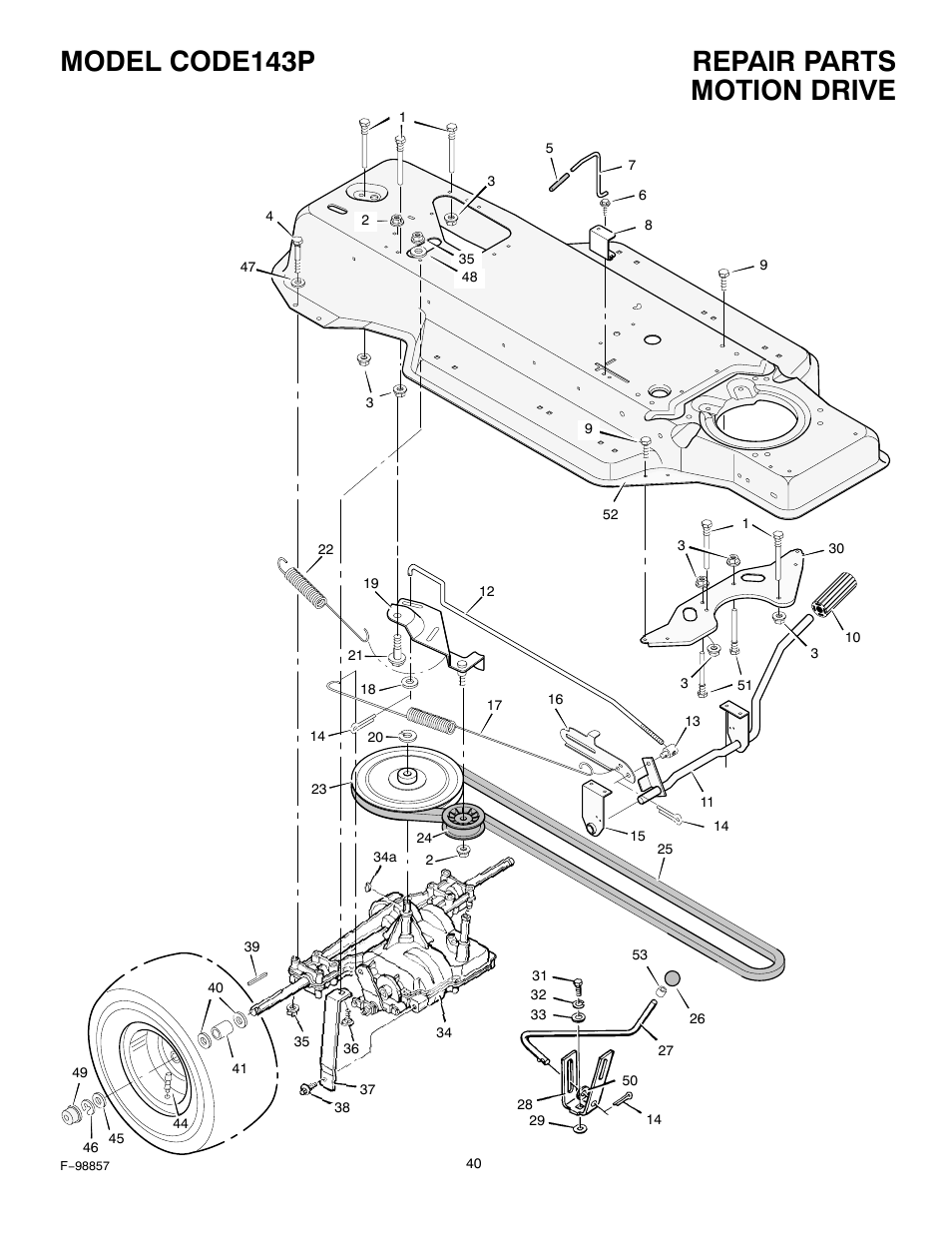 Repair parts model code143p, Motion drive | Hayter Mowers Heritage Tractor Code143P 30-Dec User Manual | Page 40 / 52