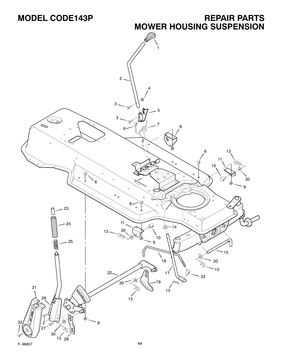 Repair parts model code143p, Mower housing suspension | Hayter Mowers Heritage Tractor Code143P 30-Dec User Manual | Page 44 / 52