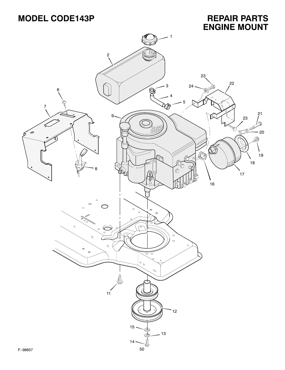 Repair parts model code143p, Engine mount | Hayter Mowers Heritage Tractor Code143P 30-Dec User Manual | Page 50 / 52