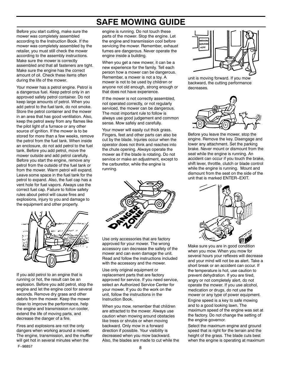 Safe mowing guide | Hayter Mowers Heritage Tractor Code143P 30-Dec User Manual | Page 8 / 52