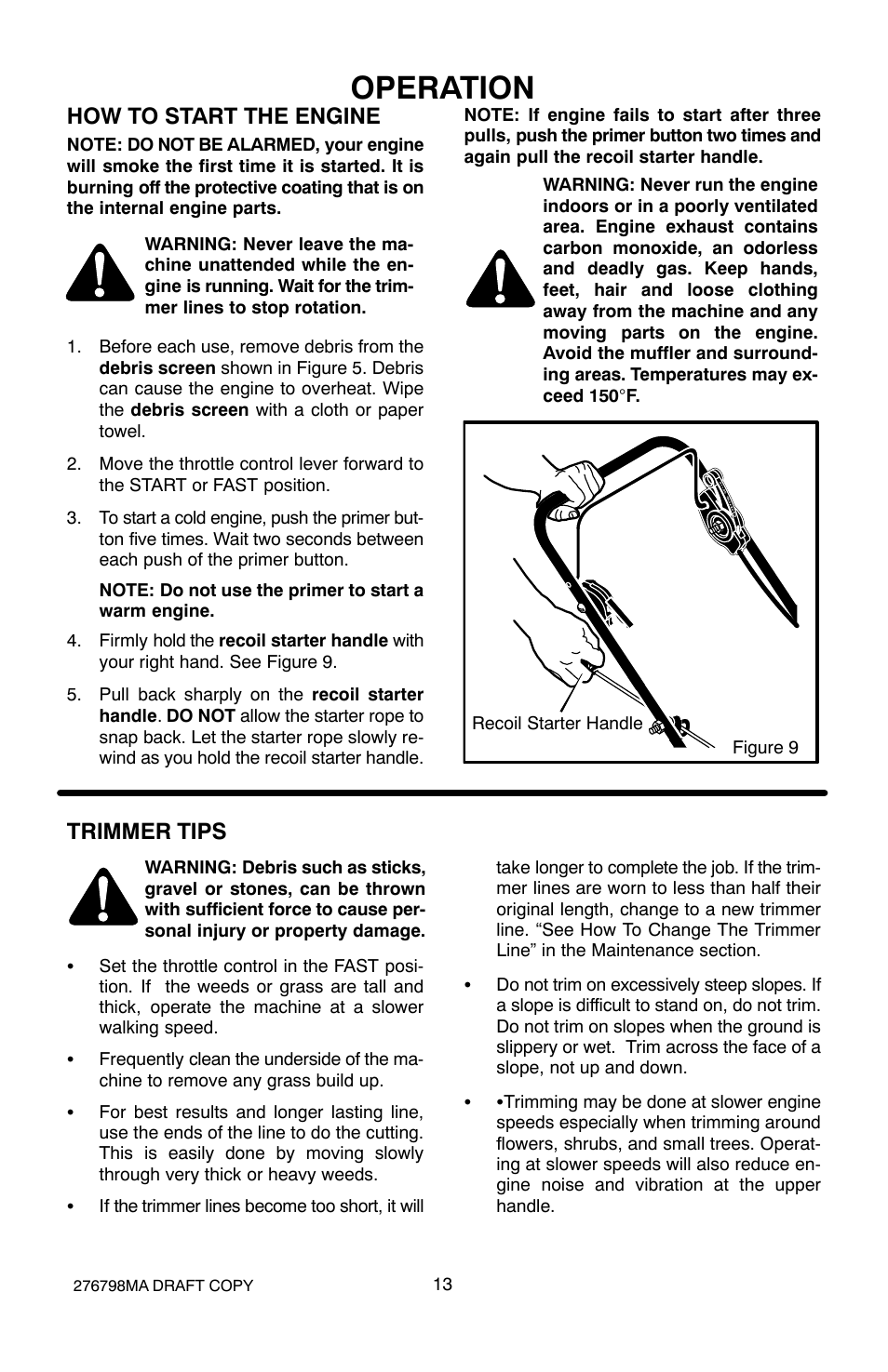 Operation, How to start the engine, Trimmer tips | Hayter Mowers 407D User Manual | Page 13 / 28