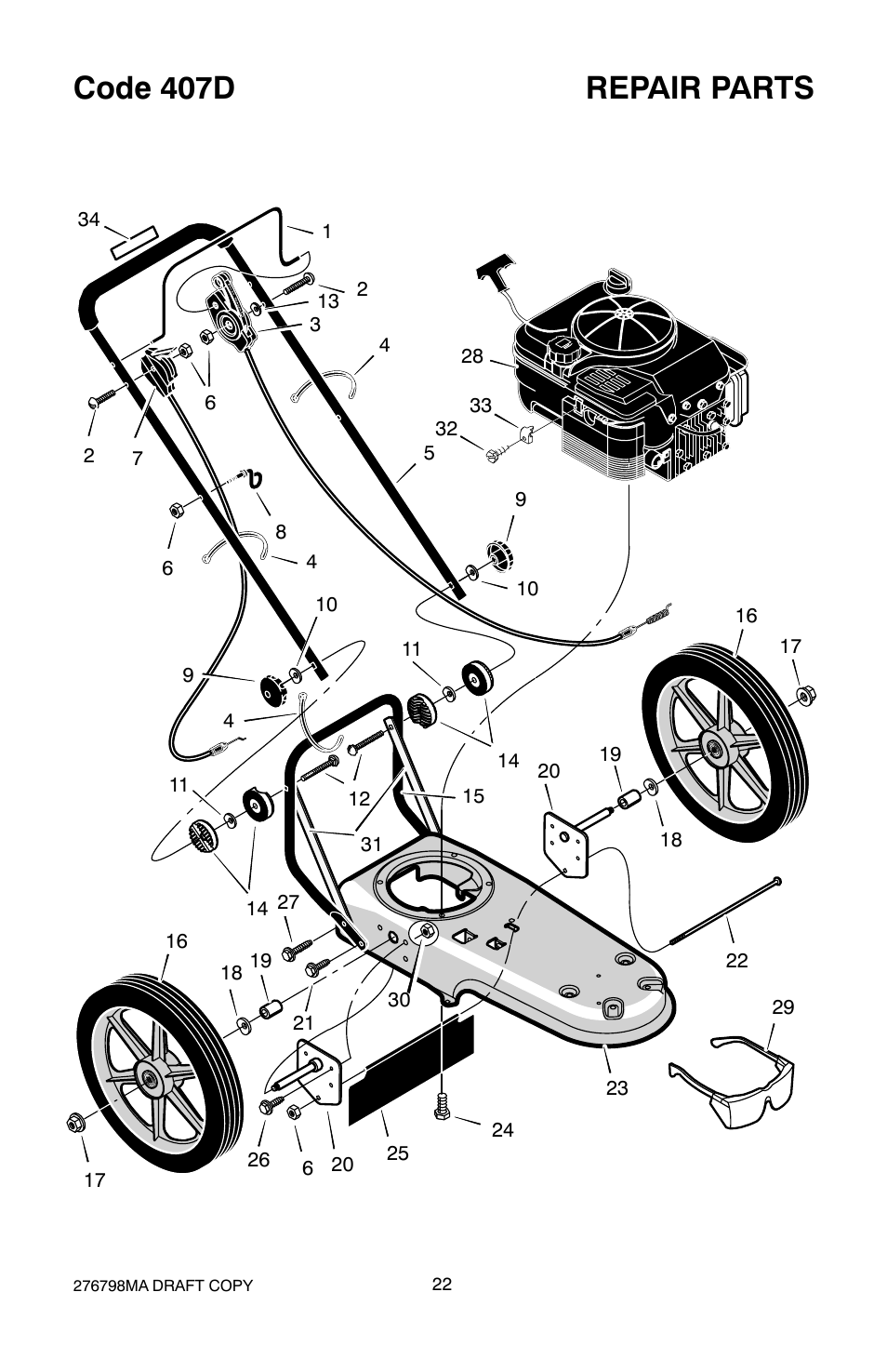 Code 407d repair parts | Hayter Mowers 407D User Manual | Page 22 / 28