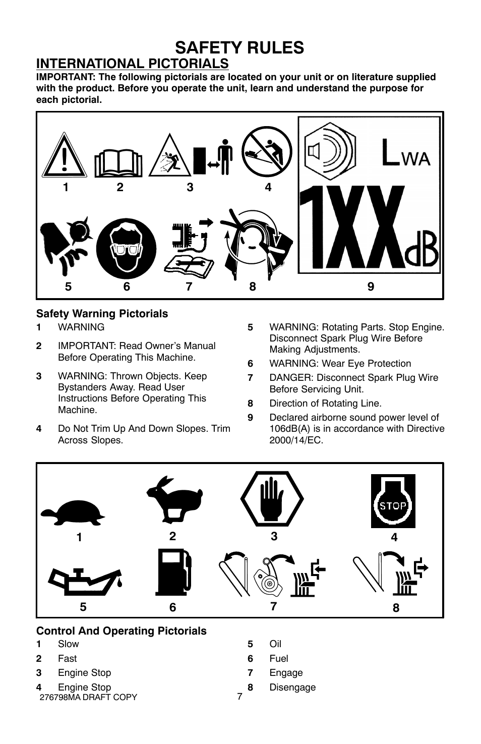 Safety rules, International pictorials | Hayter Mowers 407D User Manual | Page 7 / 28