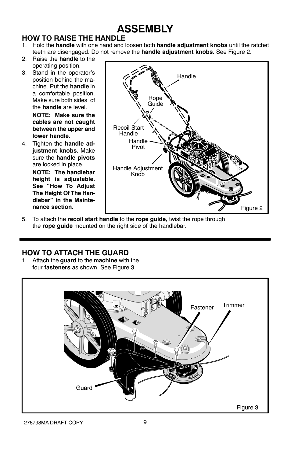 Assembly, How to raise the handle, How to attach the guard | Hayter Mowers 407D User Manual | Page 9 / 28