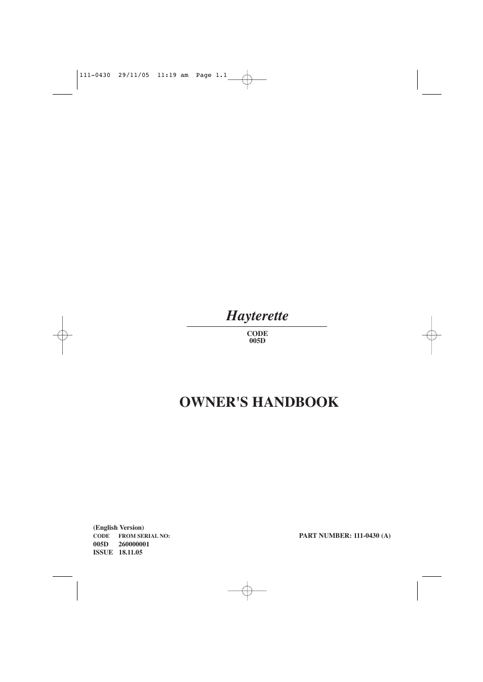 Hayter Mowers Hayterette 005D User Manual | 36 pages