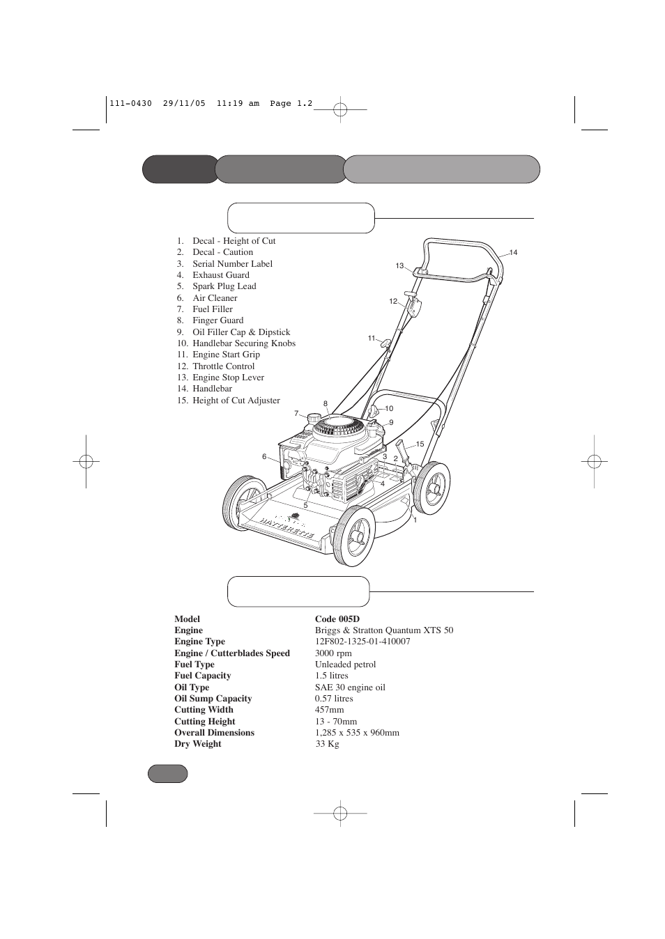 Main features specifications, Main features /specifications | Hayter Mowers Hayterette 005D User Manual | Page 2 / 36