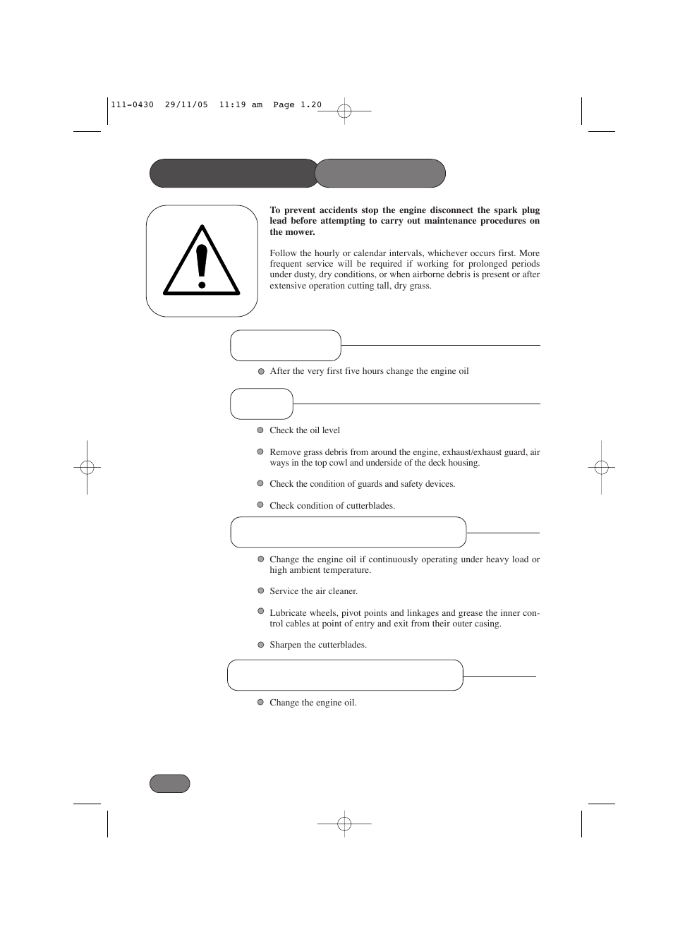 Maintenance schedule | Hayter Mowers Hayterette 005D User Manual | Page 20 / 36
