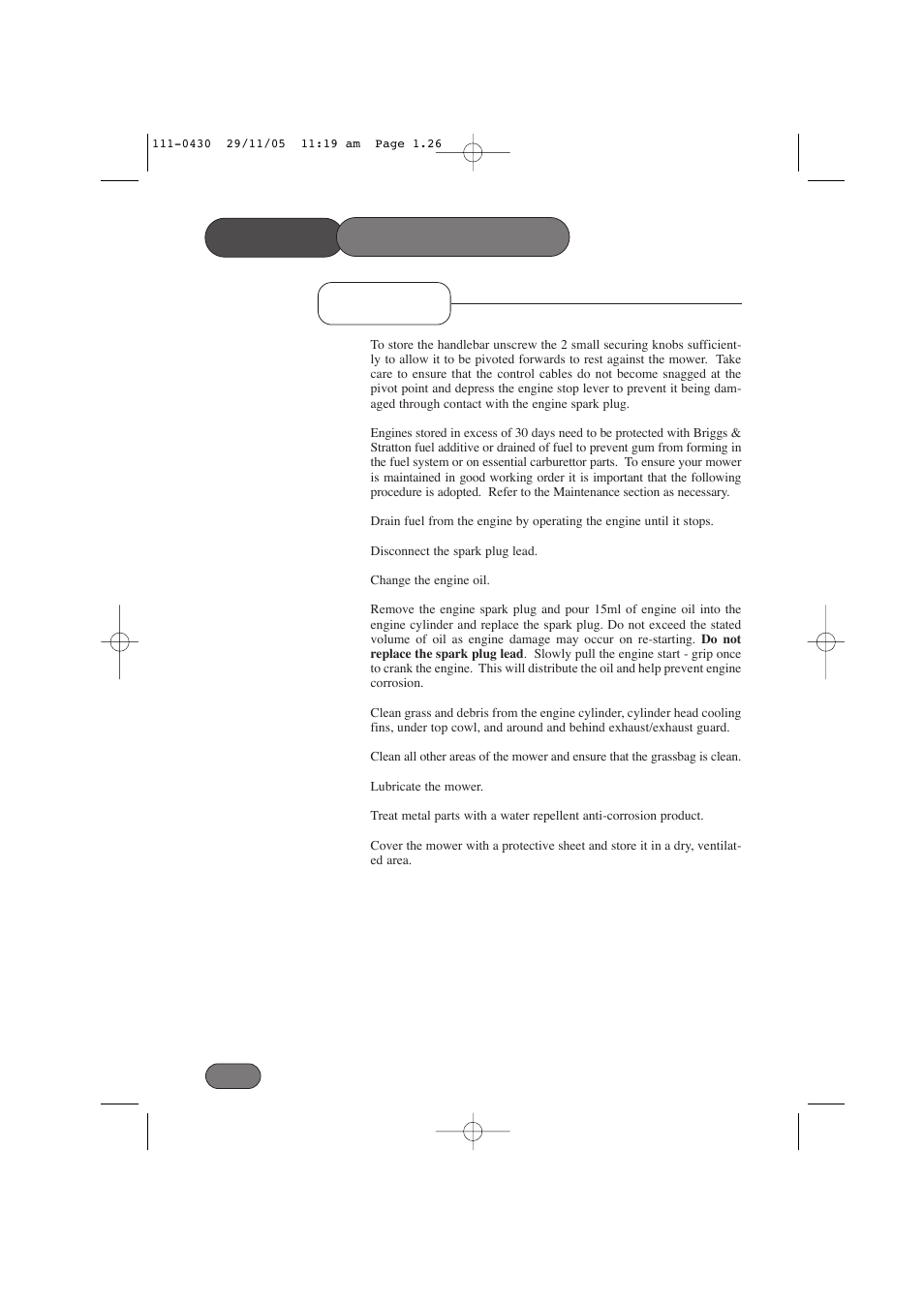 Mower maintenance, Storage | Hayter Mowers Hayterette 005D User Manual | Page 26 / 36