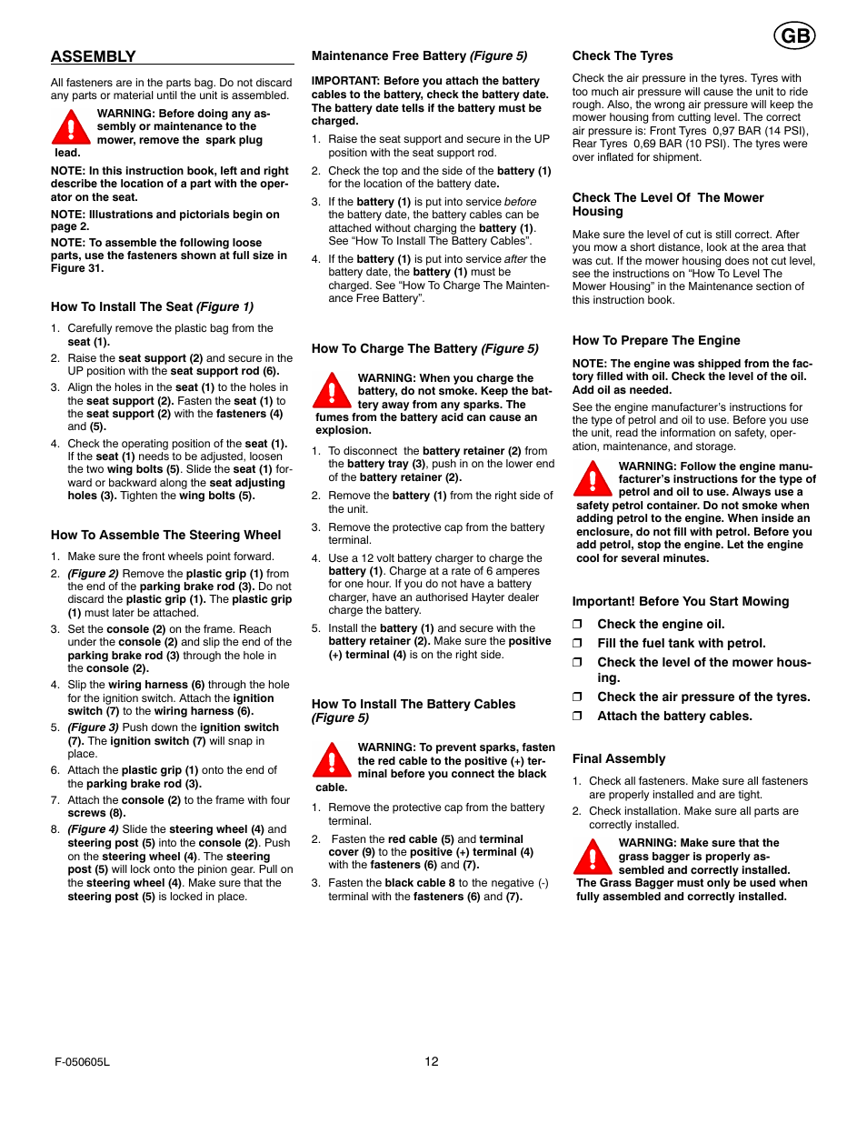 Assembly | Hayter Mowers M30 User Manual | Page 12 / 36