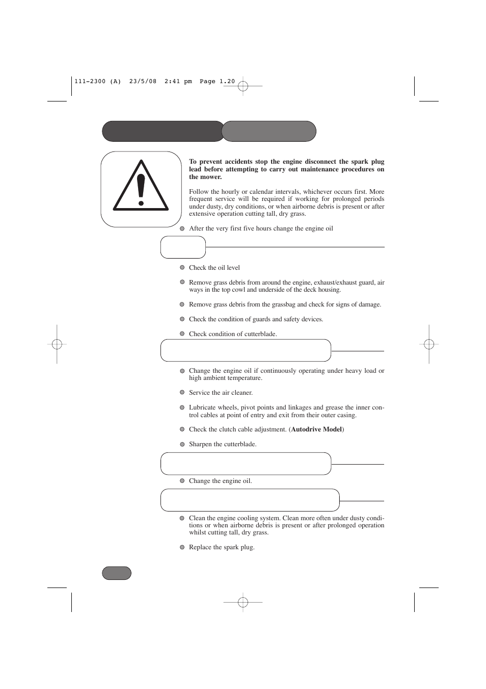 Maintenance schedule | Hayter Mowers Motif 434F User Manual | Page 20 / 36