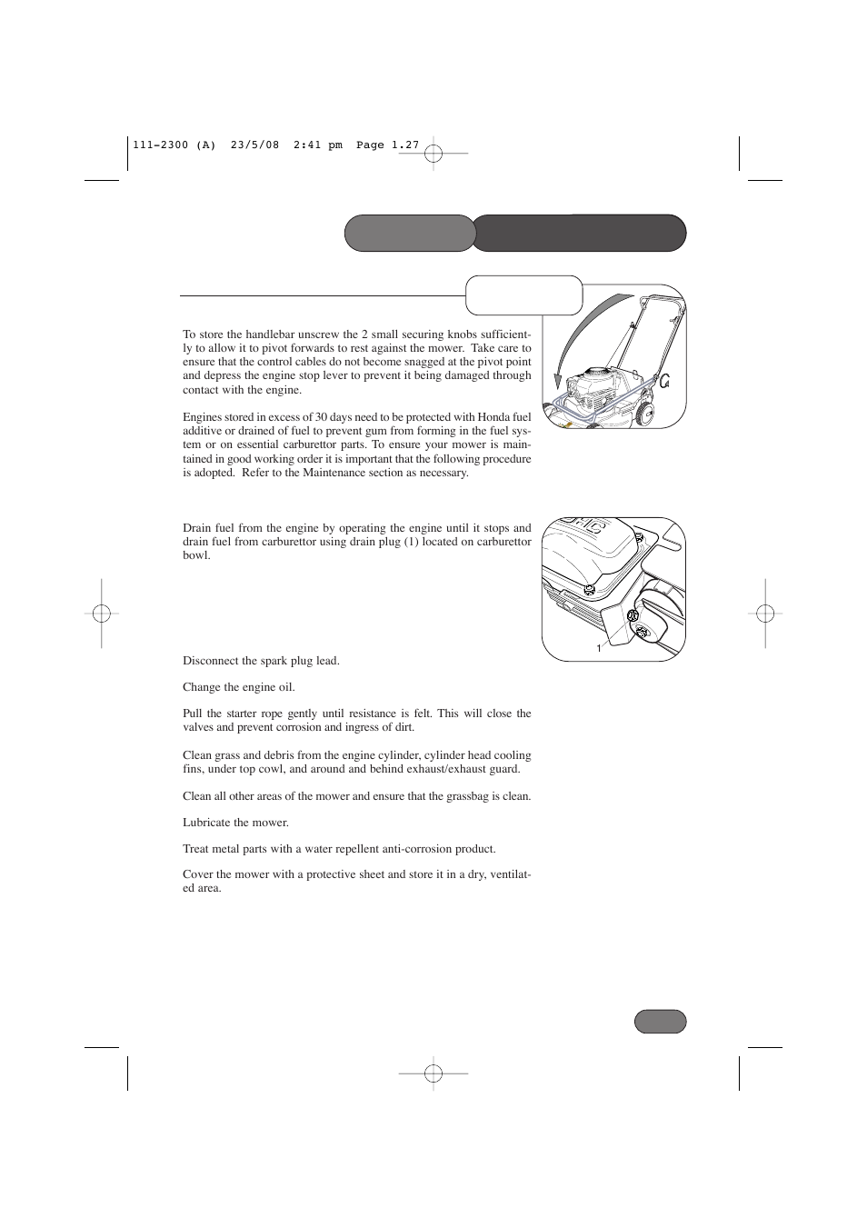Storage, Maintenance mower | Hayter Mowers Motif 434F User Manual | Page 27 / 36