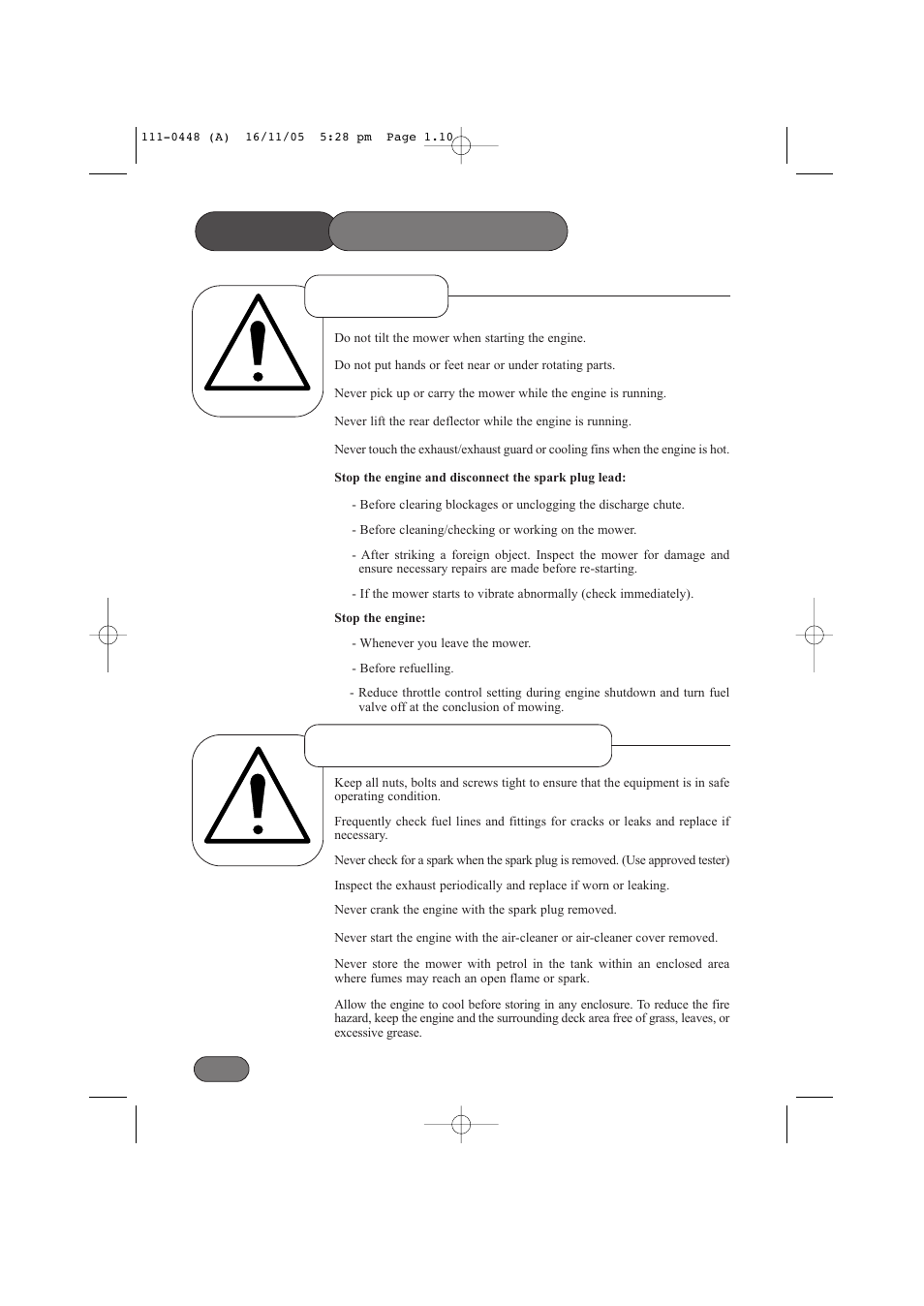 Safety precautions, Operation maintenance & storage | Hayter Mowers 435D User Manual | Page 10 / 36