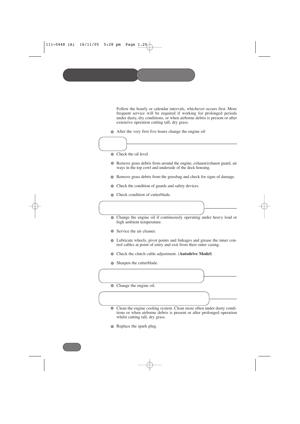 Maintenance schedule | Hayter Mowers 435D User Manual | Page 20 / 36