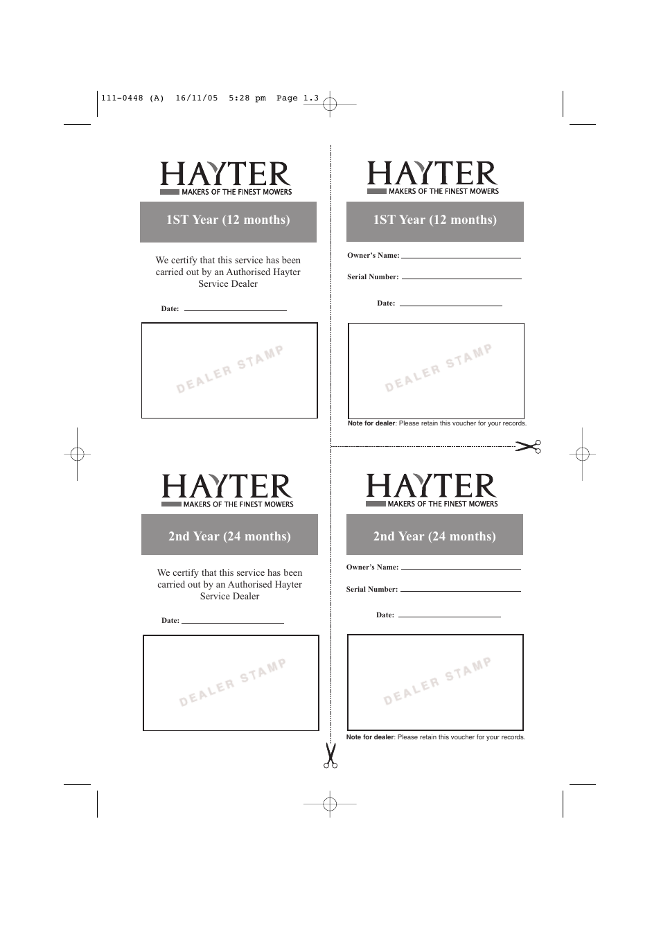 1st year (12 months), 2nd year (24 months) | Hayter Mowers 435D User Manual | Page 3 / 36