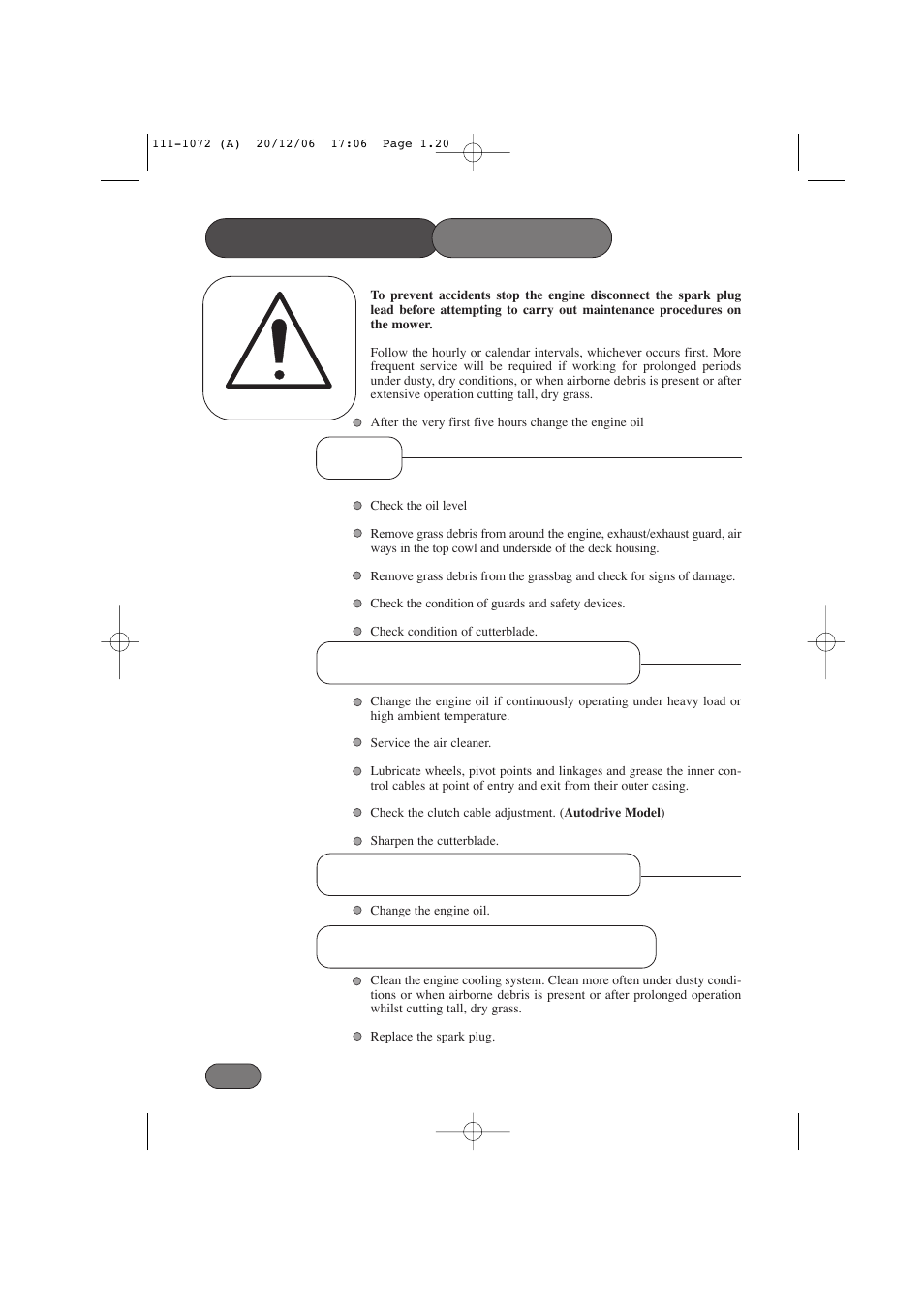 Maintenance schedule | Hayter Mowers Motif 434E User Manual | Page 20 / 36