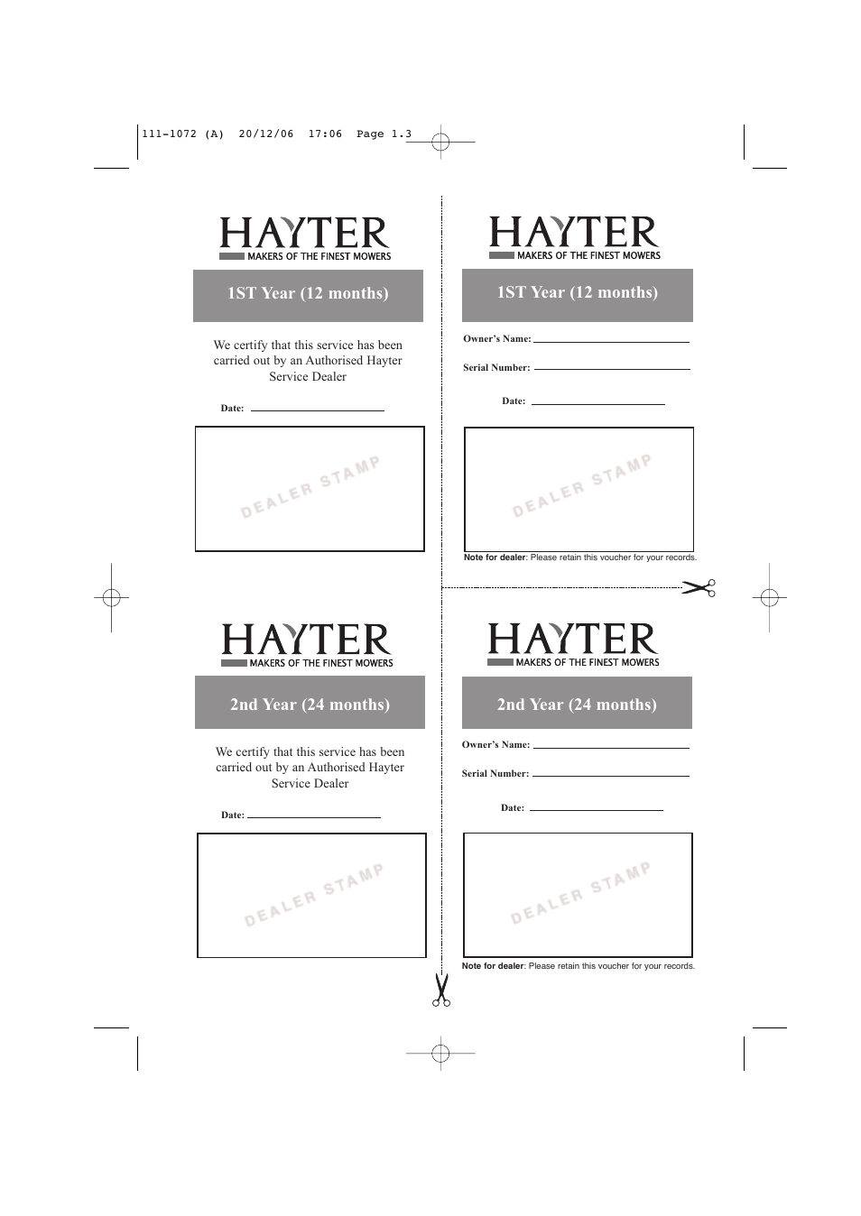 1st year (12 months), 2nd year (24 months) | Hayter Mowers Motif 434E User Manual | Page 3 / 36