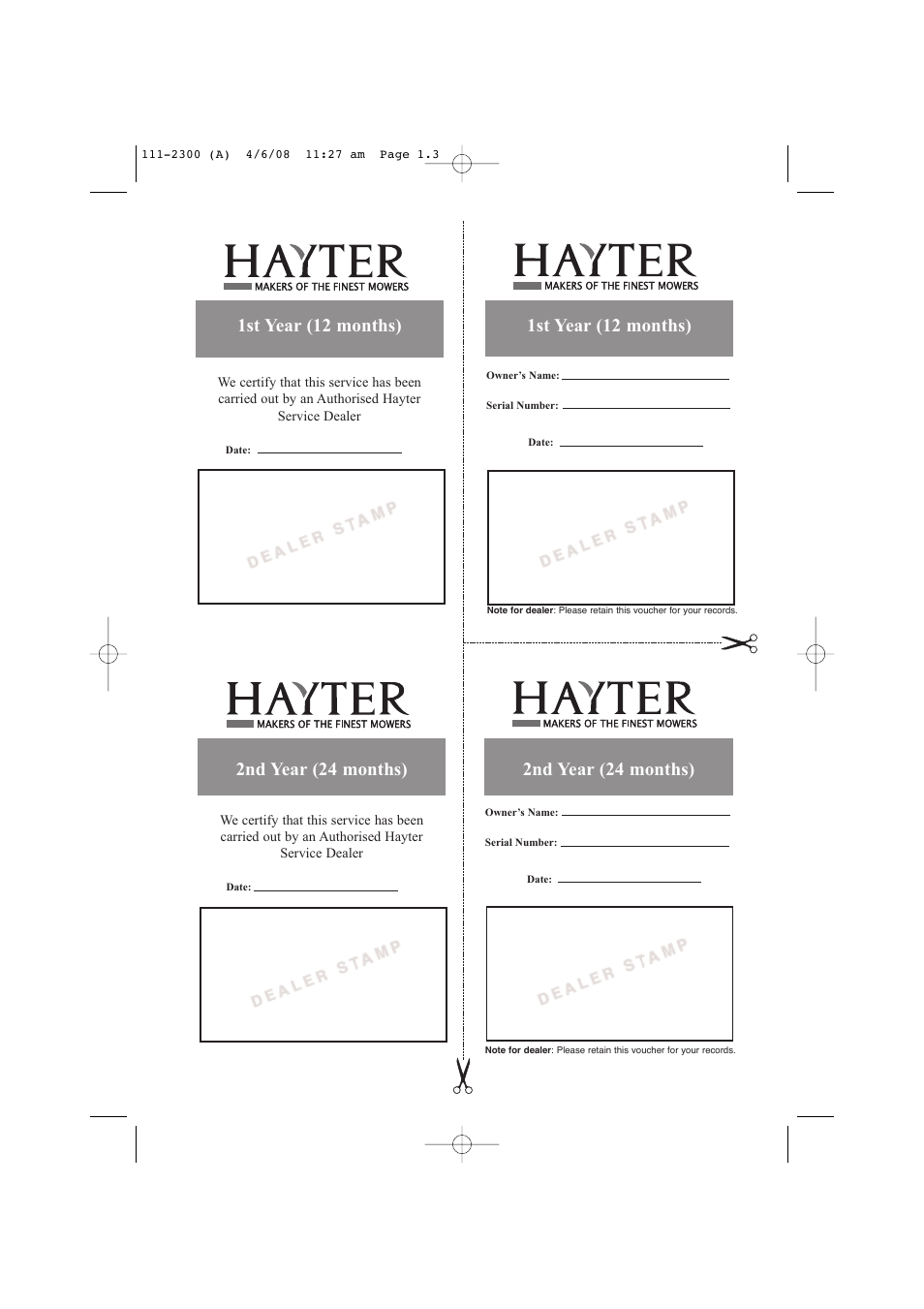 1st year (12 months), 2nd year (24 months) | Hayter Mowers Motif 43F User Manual | Page 3 / 40