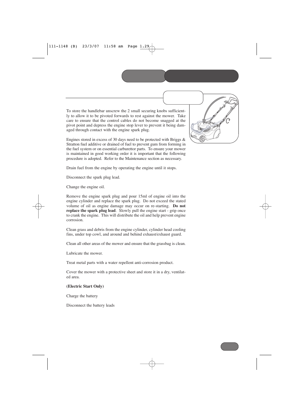 Mower maintenance storage | Hayter Mowers Harrier 41 412E User Manual | Page 29 / 40