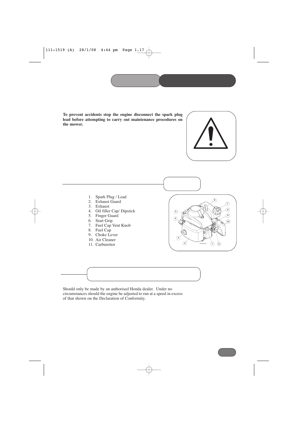 Engine carburettor adjustments mower, Maintenance | Hayter Mowers Hovertrim 185E XR16 User Manual | Page 17 / 28
