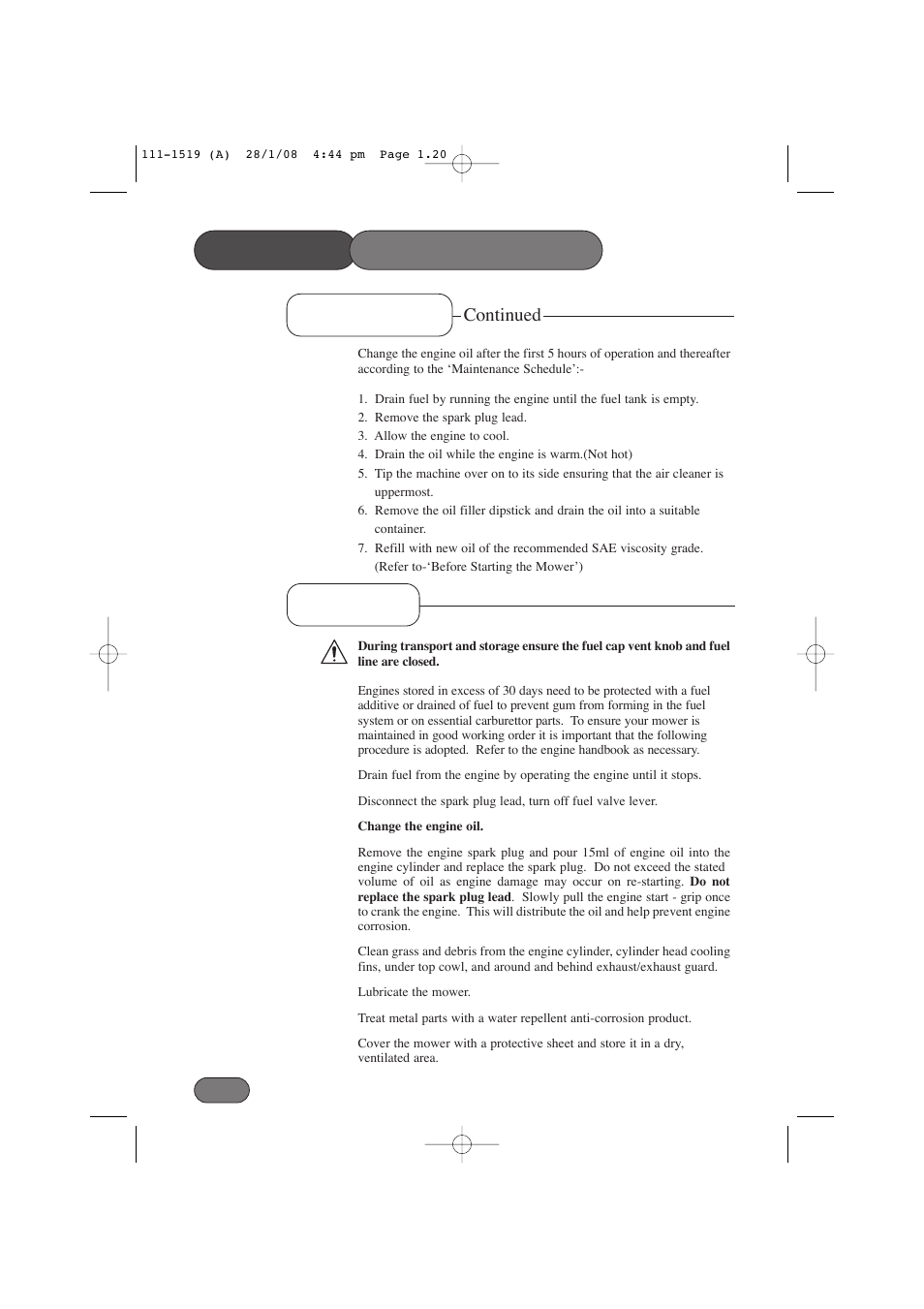 Storage, Mower maintenance oil service | Hayter Mowers Hovertrim 185E XR16 User Manual | Page 20 / 28
