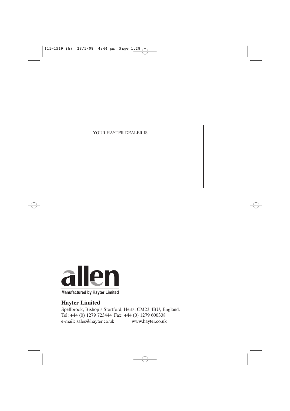 Hayter limited | Hayter Mowers Hovertrim 185E XR16 User Manual | Page 28 / 28