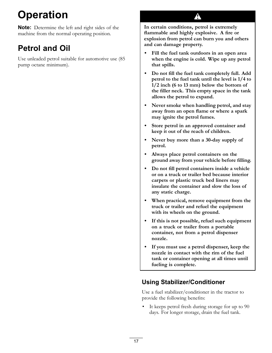 Operation, Petrol and oil | Hayter Mowers RT380H User Manual | Page 17 / 52