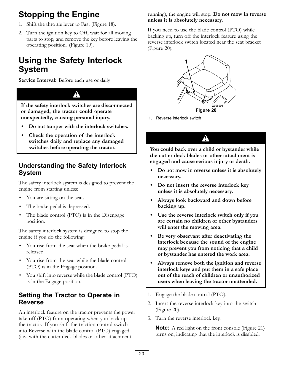 Stopping the engine, Using the safety interlock system | Hayter Mowers RT380H User Manual | Page 20 / 52